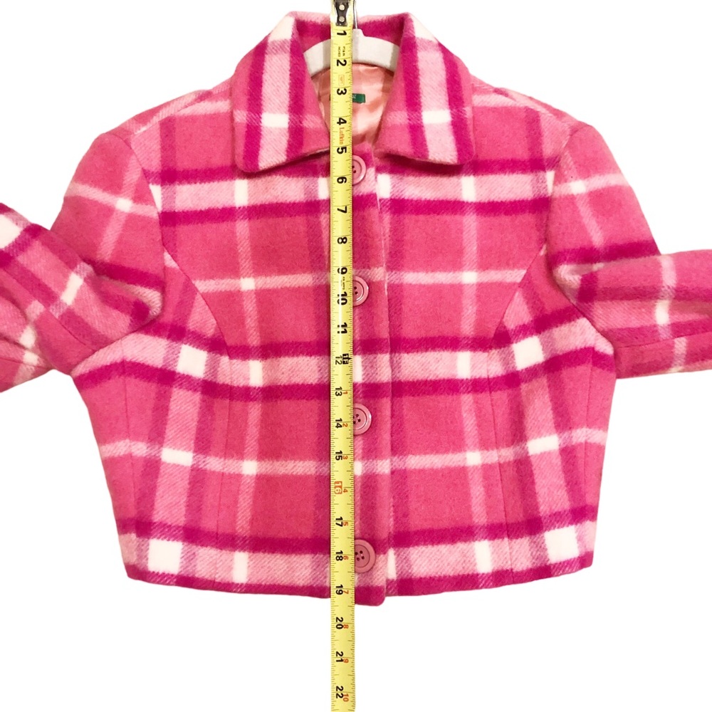 Vintage Benetton Pink Plaid Wool/Mohair Blend Cropped Blazer Jacket Small - Picture 4 of 8